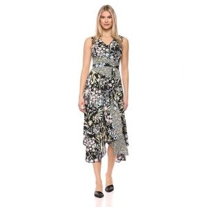 Calvin Klein Women’s Floral Belted A Line Layered Maci Dress Size 8